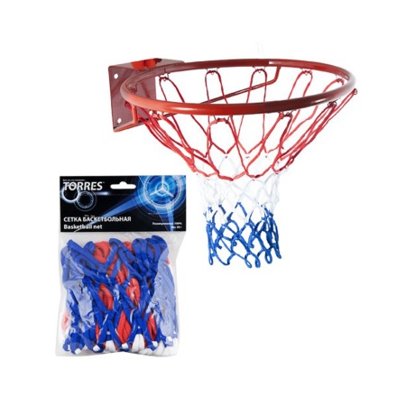 Купить Сетка баскетбольная Torres, нить 4 мм, бело-сине-красная в Воркуте 